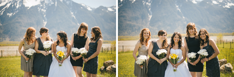 mismatching bridesmaid dresses at fraser river lodge