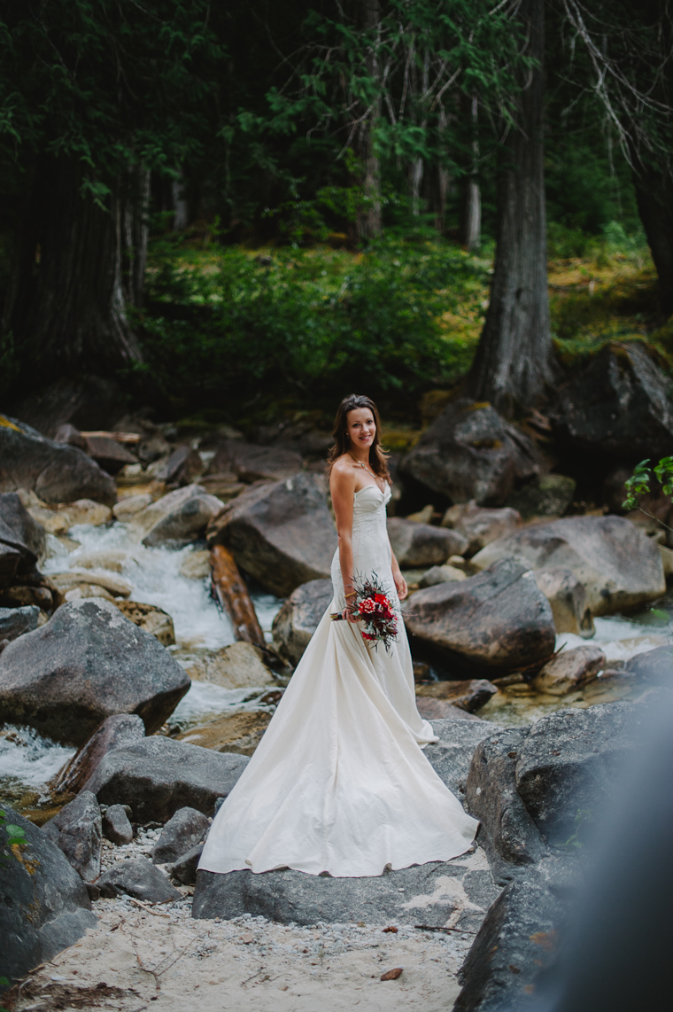 Bride Wedding Portrait by River in the Forest