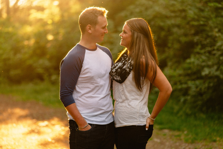 sunset forest engagement portrait