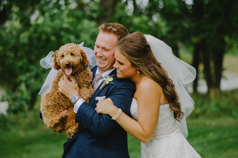 fun wedding picture with dog