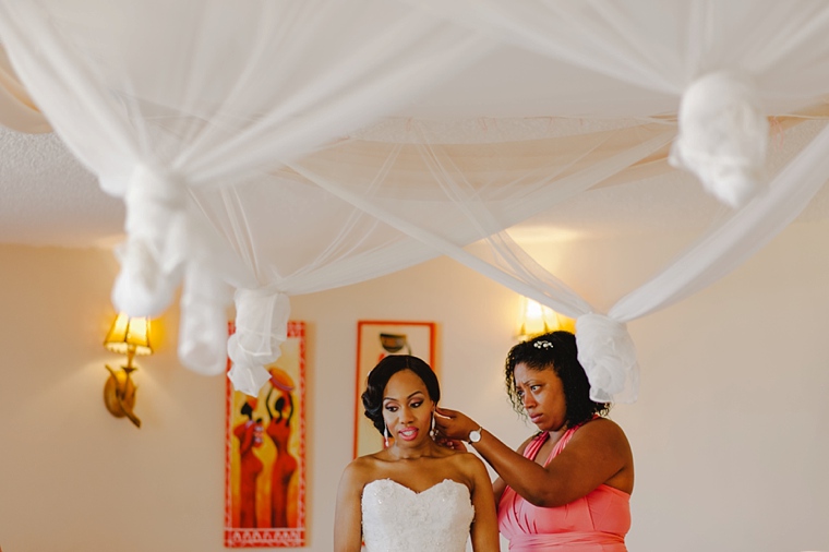bride getting ready at beach hotel
