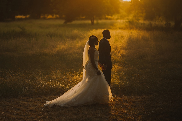 african sunset wedding portrait