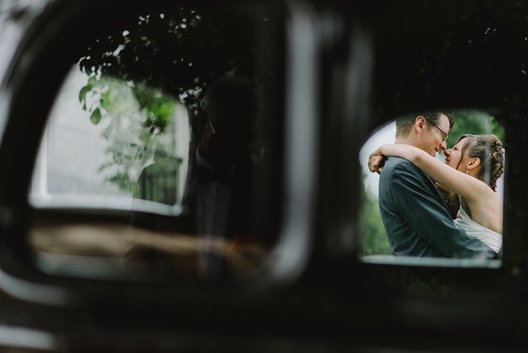 wedding portrait with classic jaguar