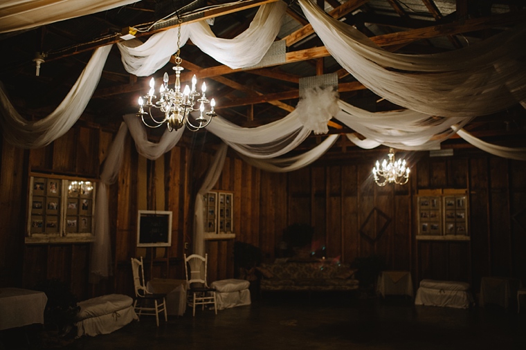 chandeliers in barn