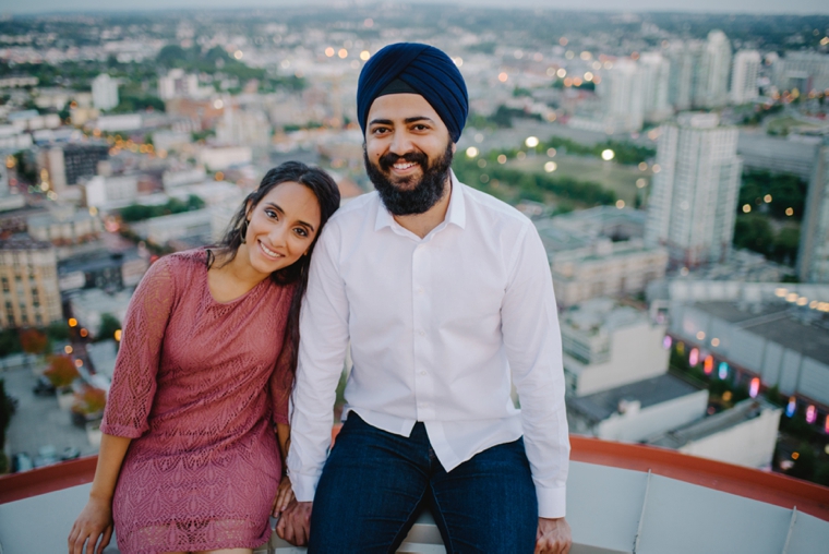 vancouver rooftop engagement portrait