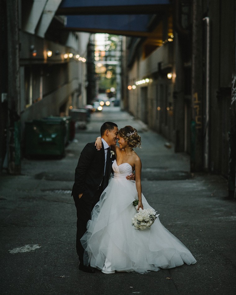 unique downtown vancouver wedding portrait