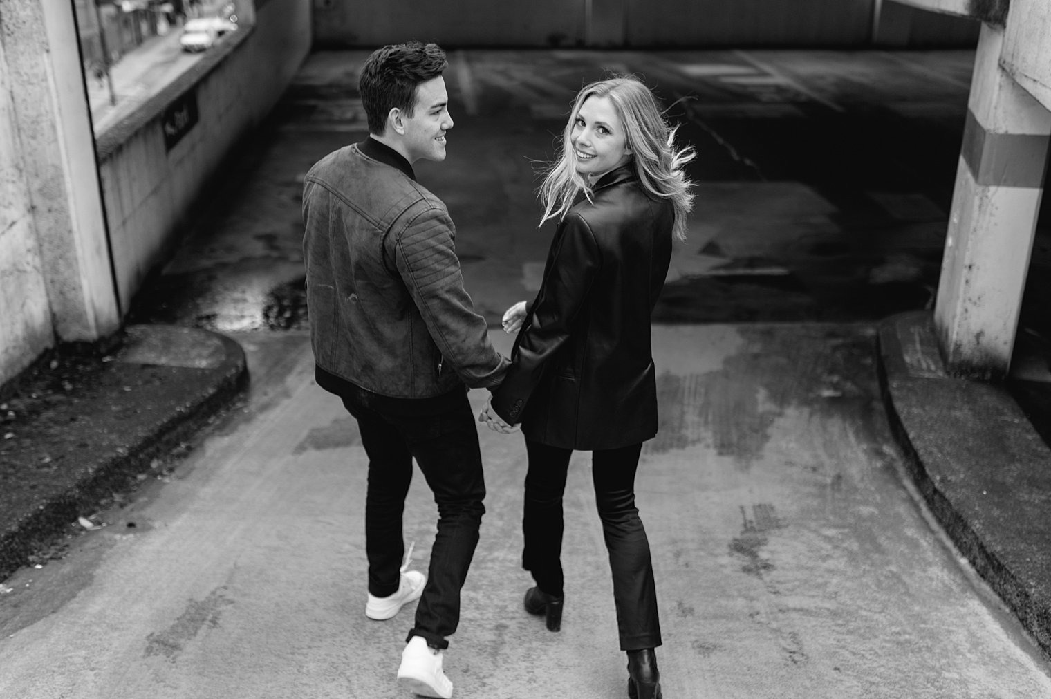 engagement photos in vancouver rooftop parkade