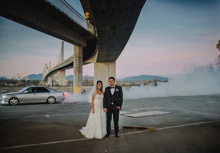 drifting car wedding photo