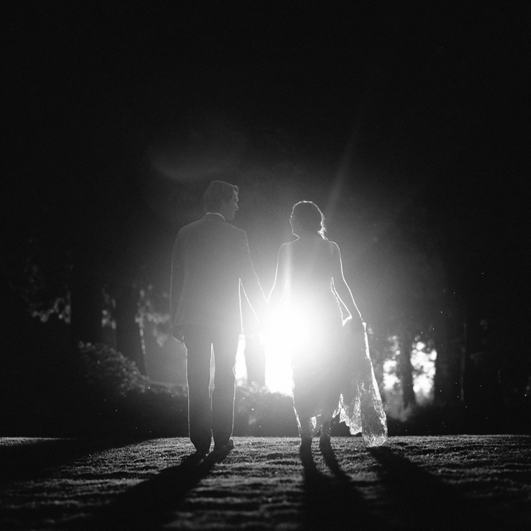 black and white sunset wedding portrait