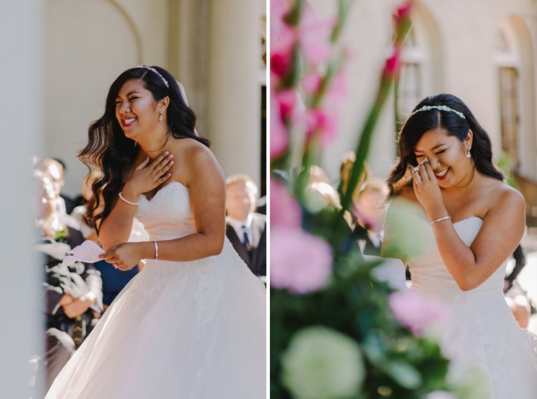 bride laughing during wedding vows
