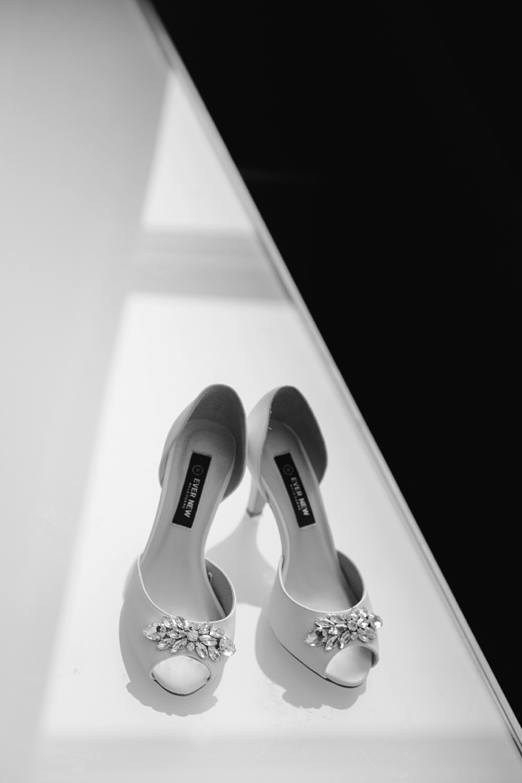 unique black and white photo of wedding shoes