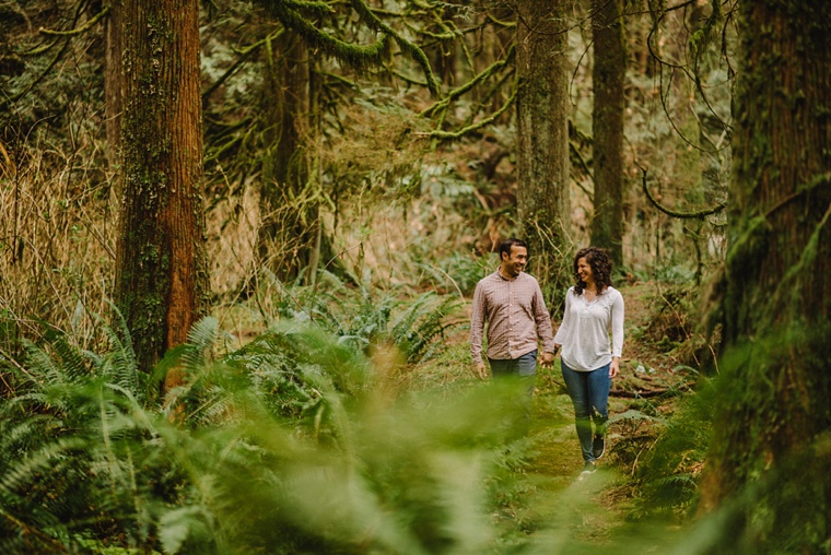 candid engagement portrait at lynn canyon in vancouver