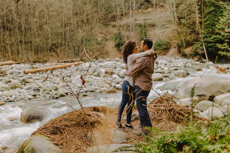 candid lynn canyon engagement portrait