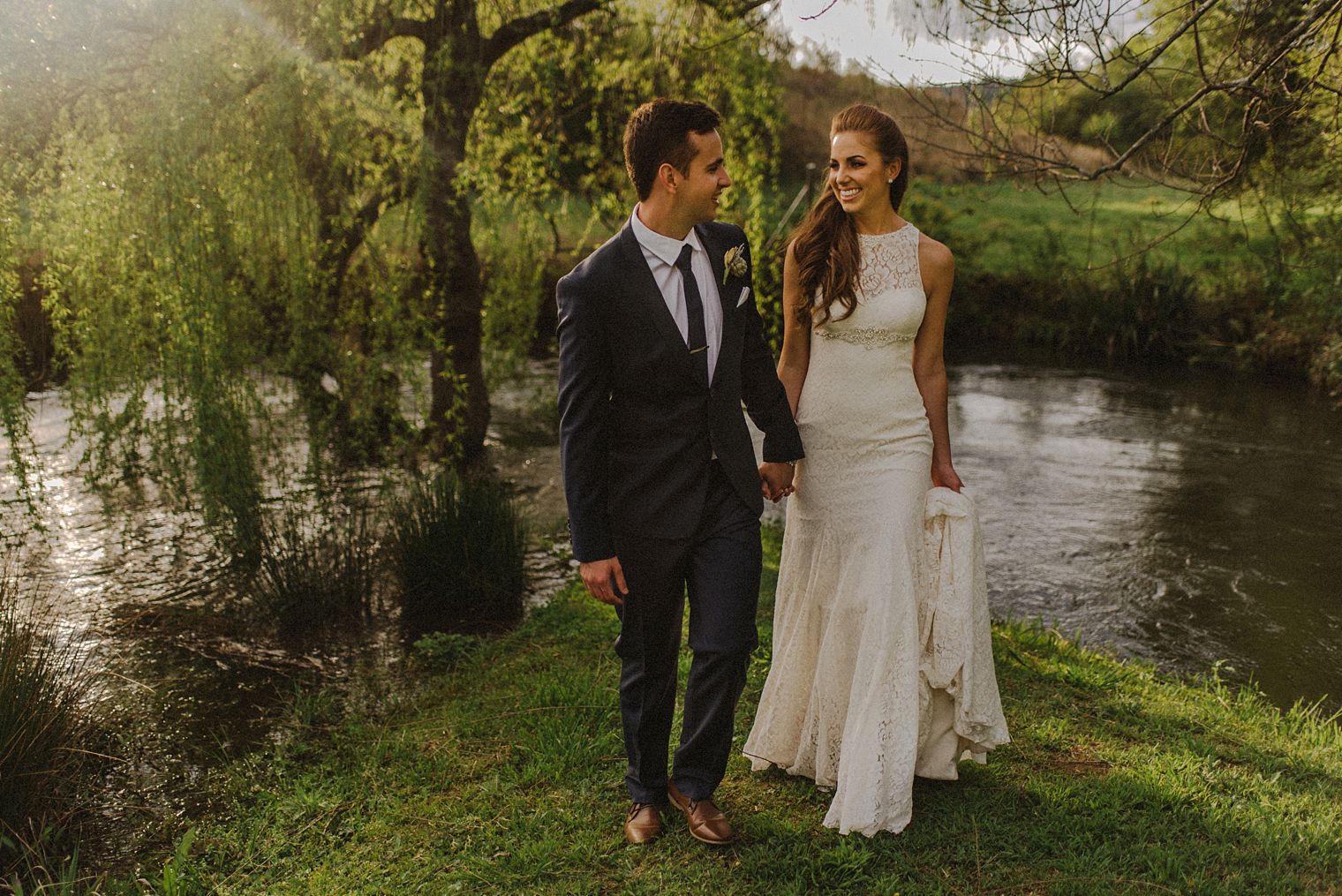 bride and groom portrait at orchards wedding venue