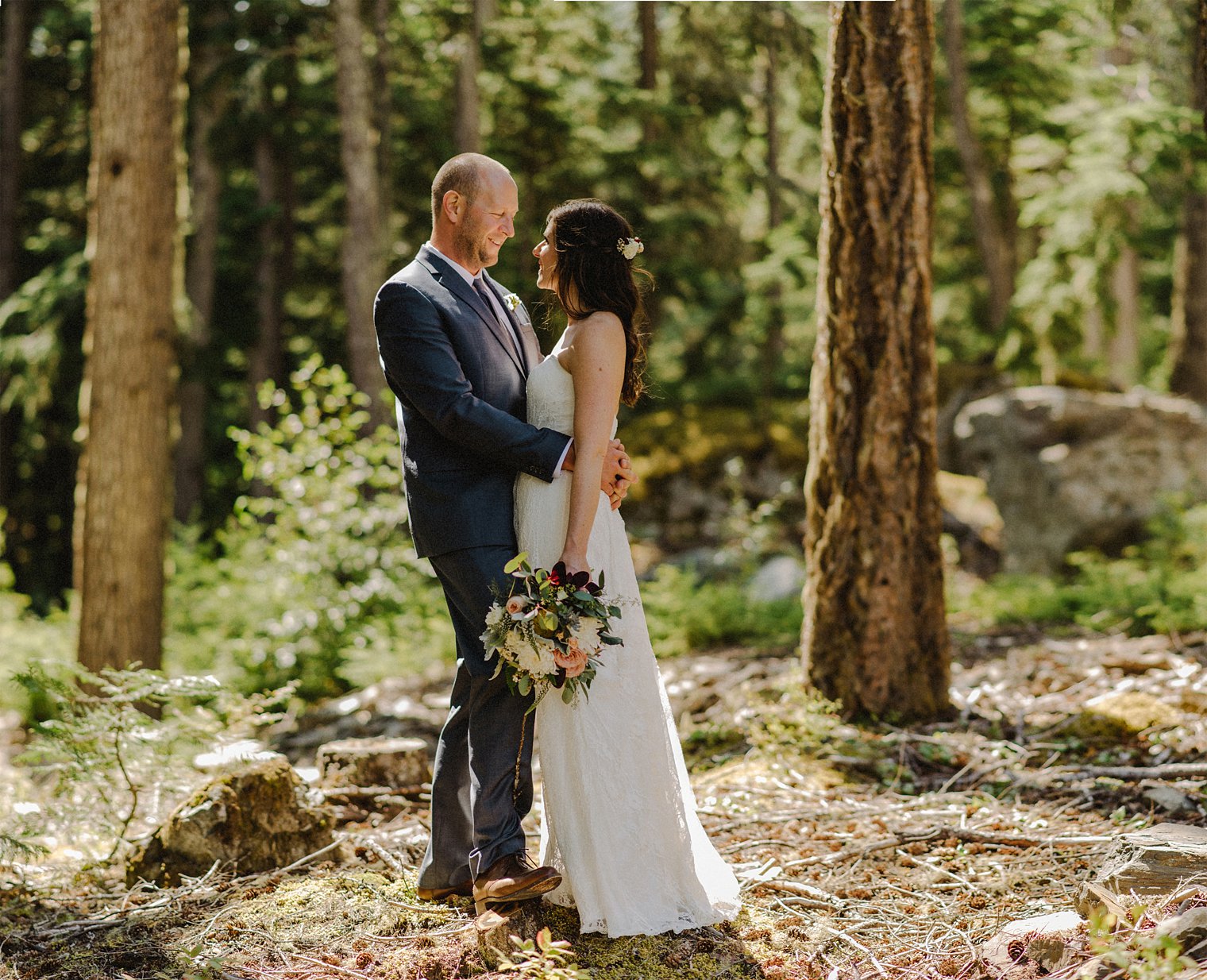 whistler wedding portrait in forest