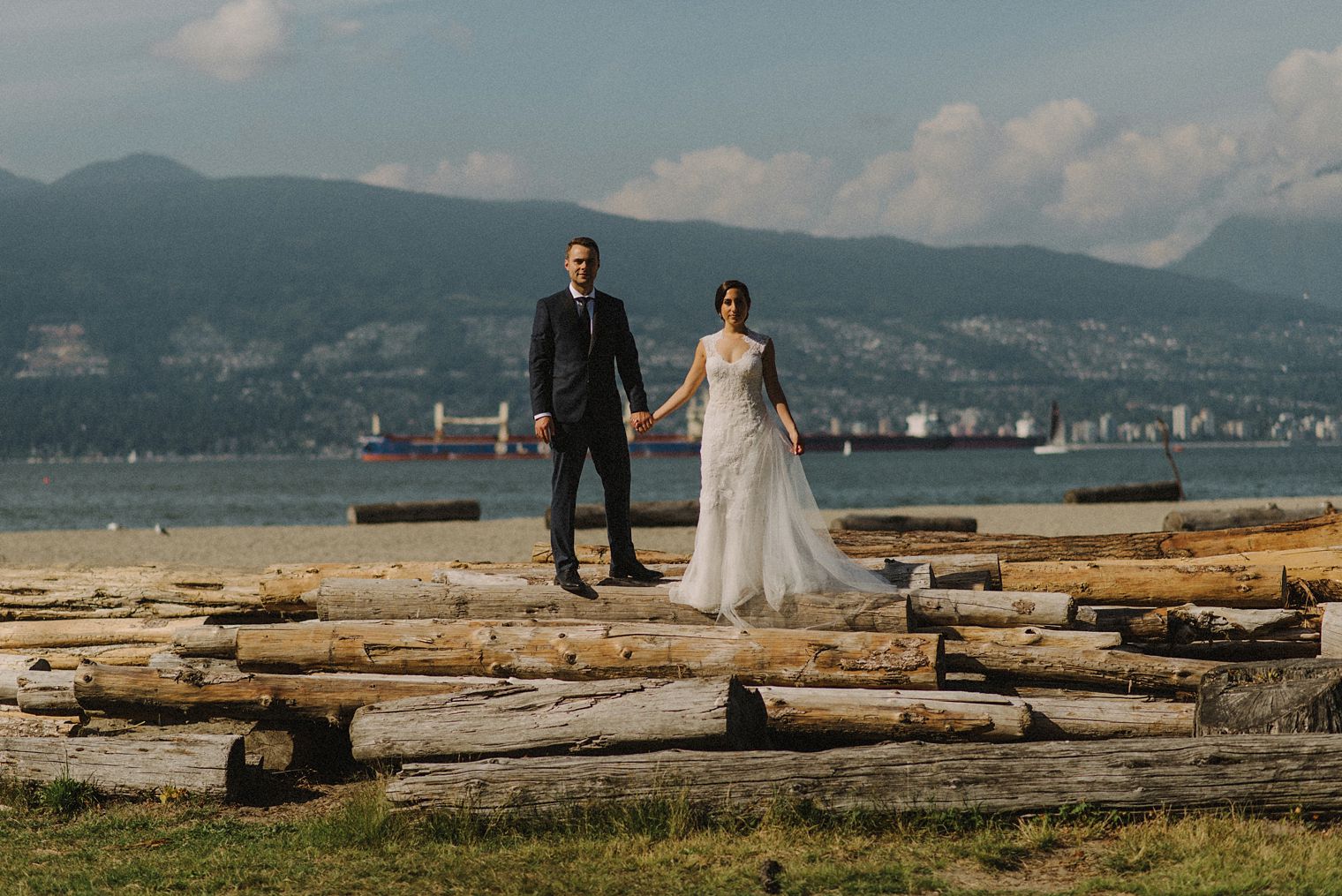 unique jericho beach wedding portrait