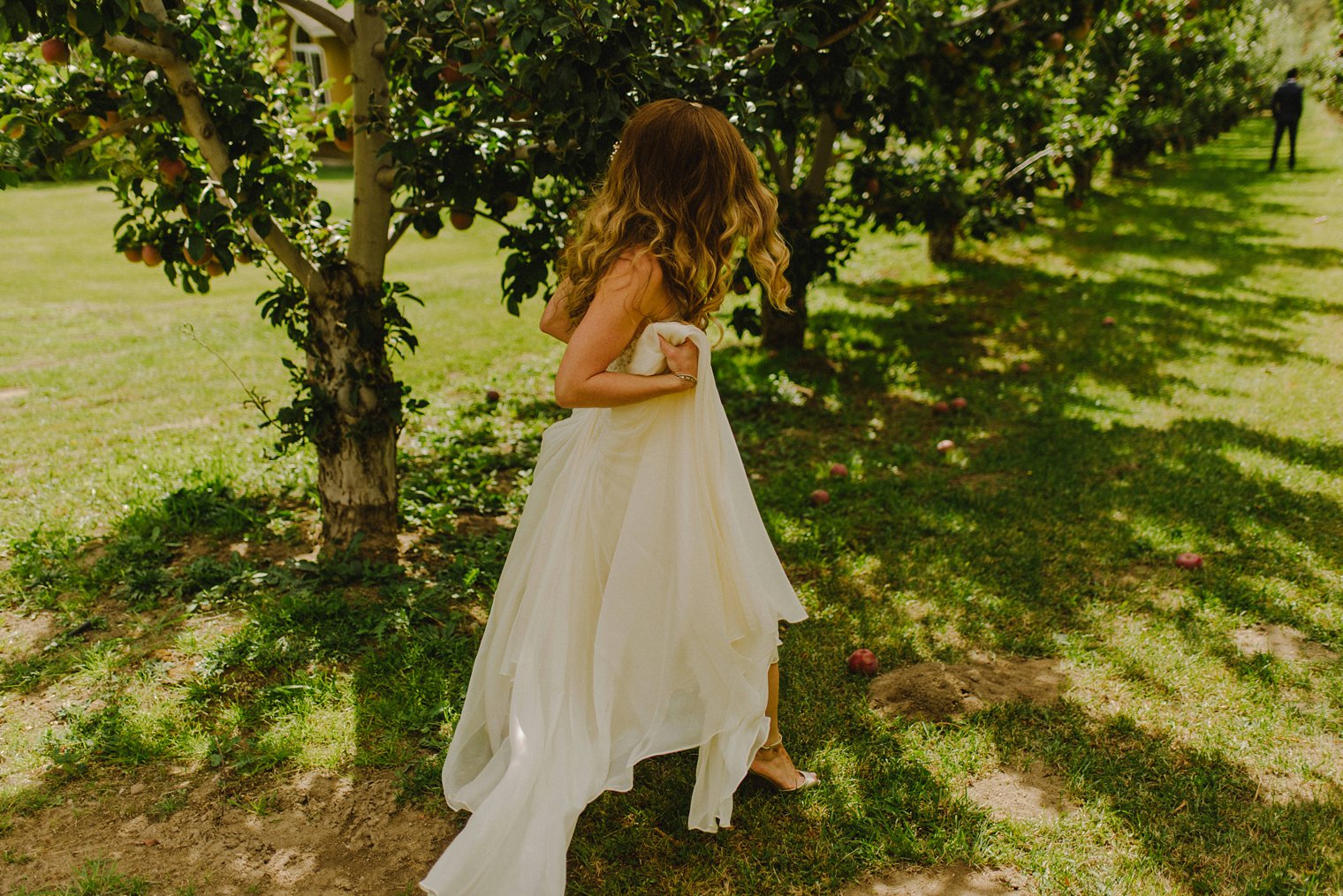 first wedding look in orchard