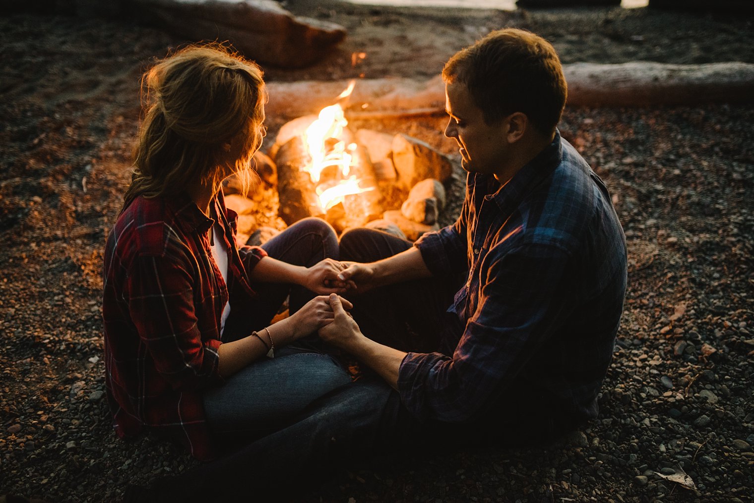 intimate campfire engagement session
