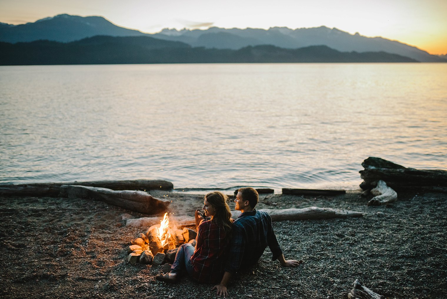 engagement session with campfire