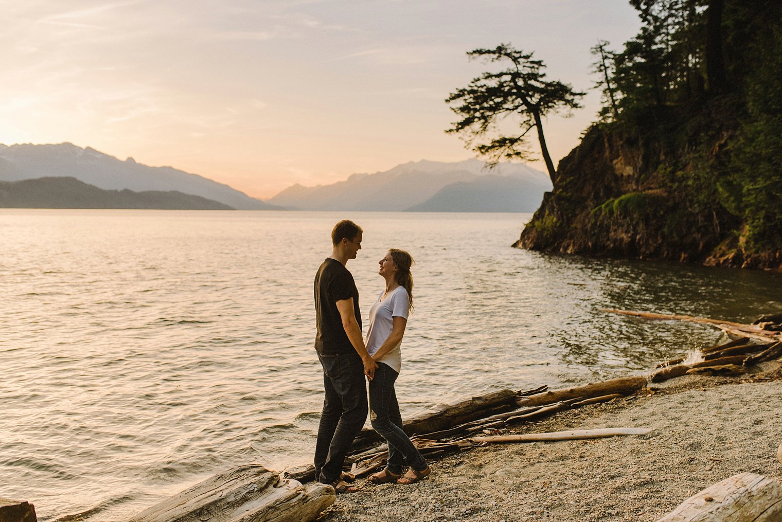 sunset engagement session at harrison lake