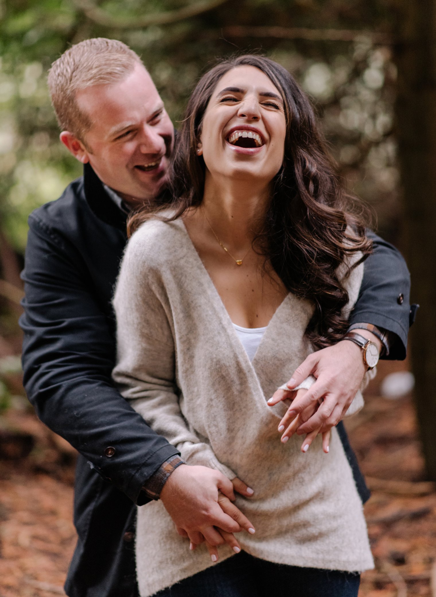 candid vancouver forest engagement photos