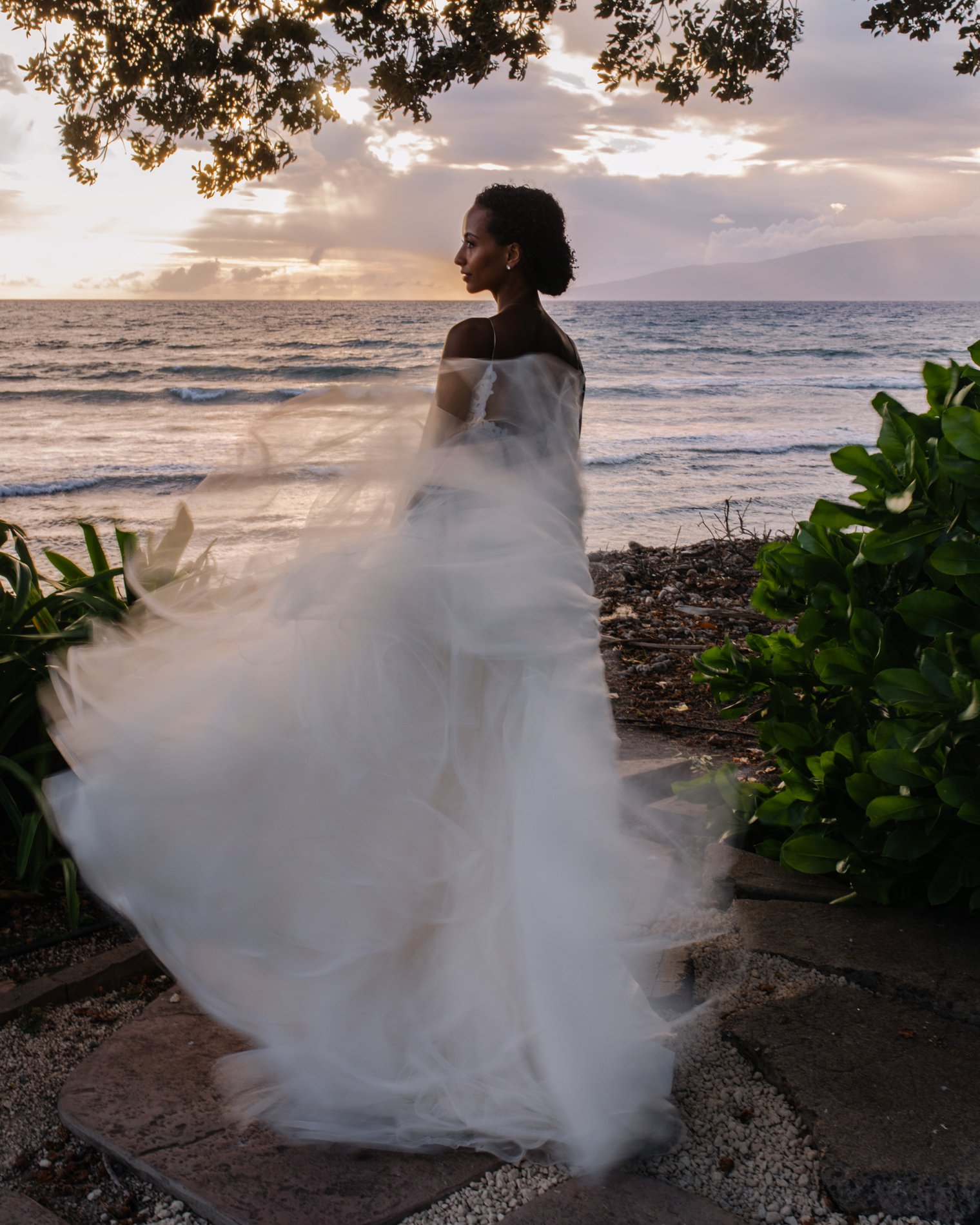 portrait of bride at olowalu plantation house on maui