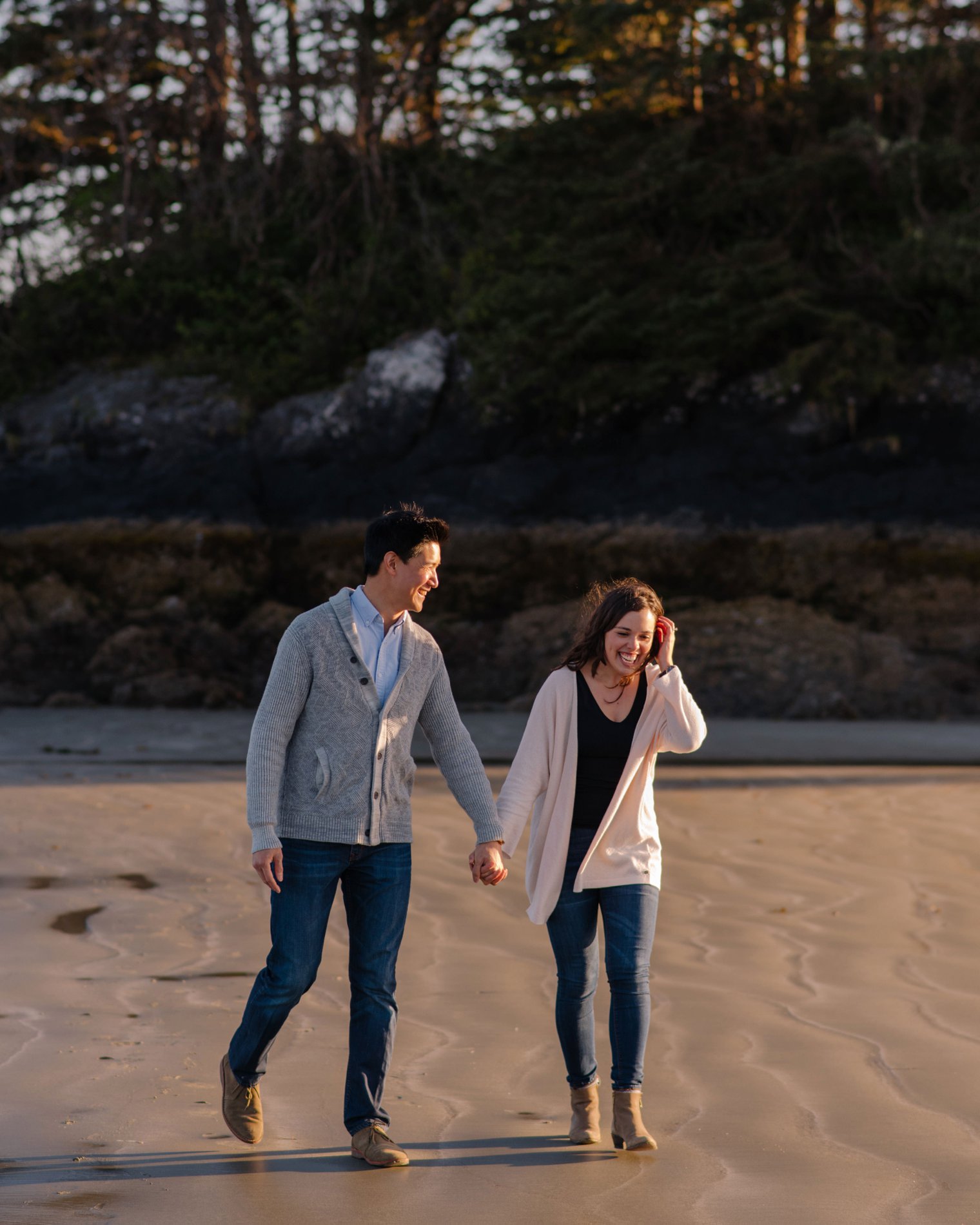 engagement photos on chesterman beach in tofino